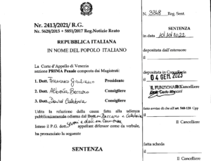 Processo appello BPVi, sentenza con motivazioni della Corte d'Appello di Venezia